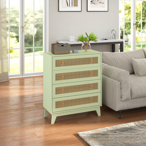 HOMCOM Chest of Drawers, 4 Drawer Unit Storage Organiser with Rattan Element