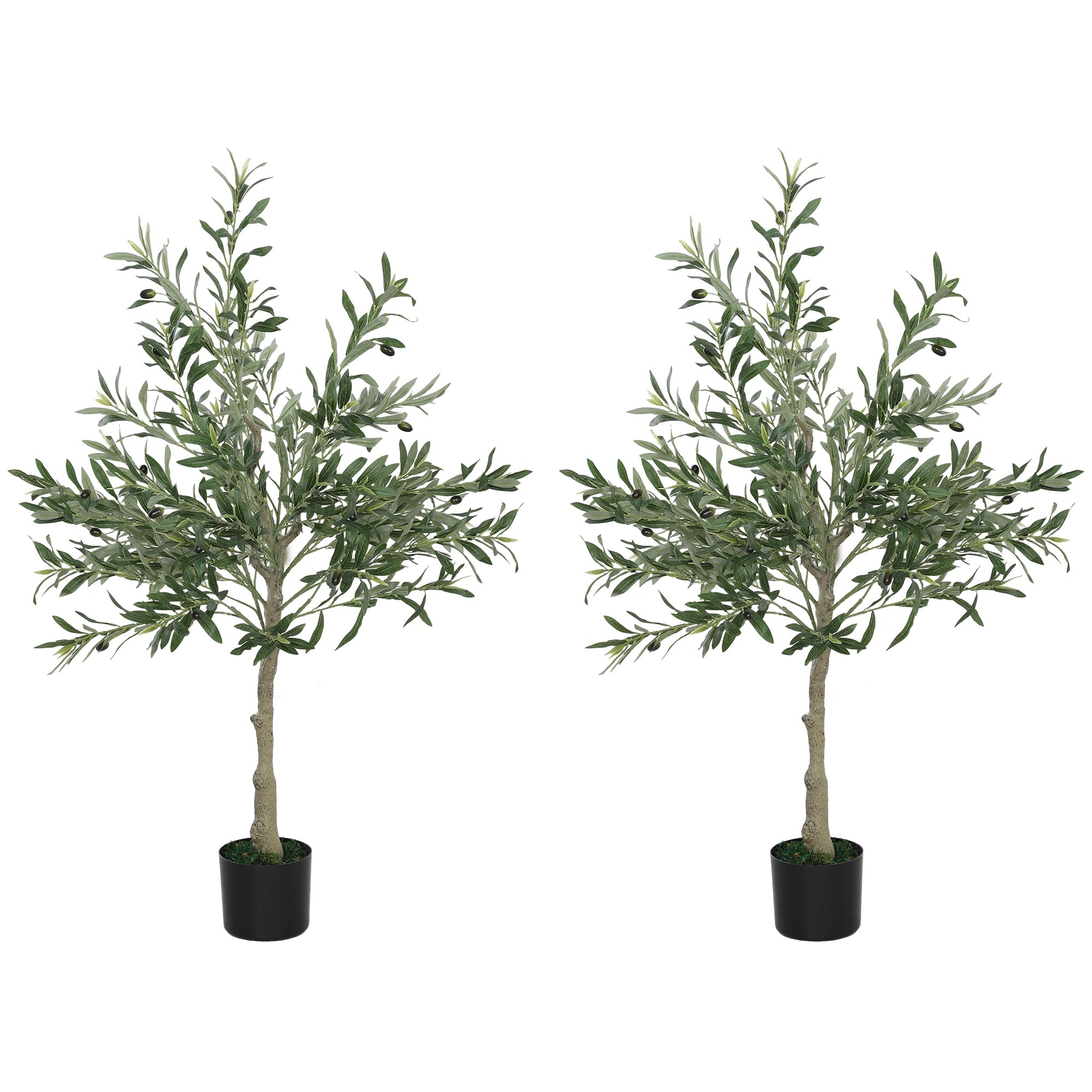 HOMCOM 2 Pack Indoor Artificial Plants, Faux Potted Silk Olive Trees, 120cm
