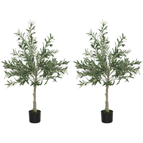 HOMCOM 2 Pack Indoor Artificial Plants, Faux Potted Silk Olive Trees, 120cm