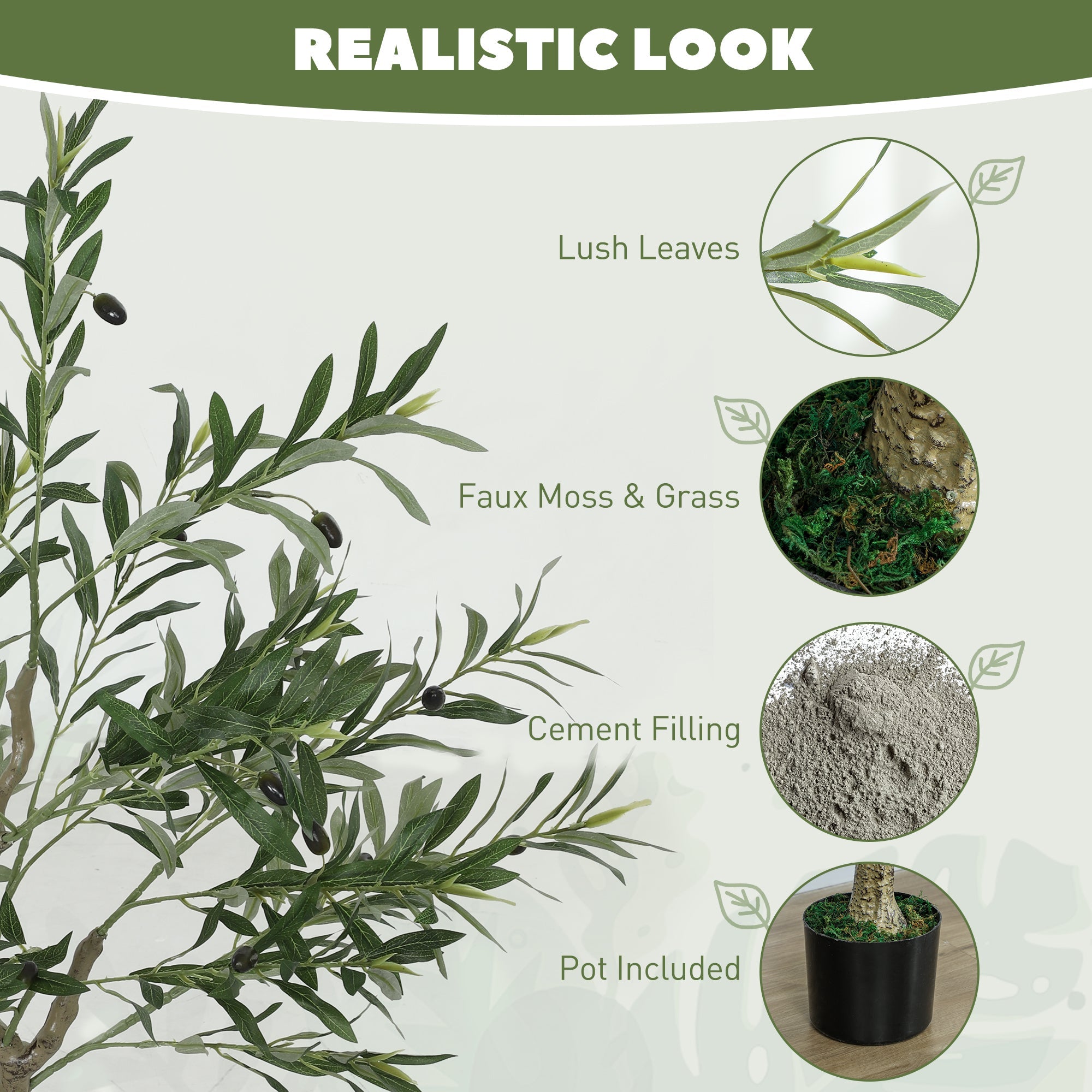HOMCOM 2 Pack Indoor Artificial Plants, Faux Potted Silk Olive Trees, 120cm