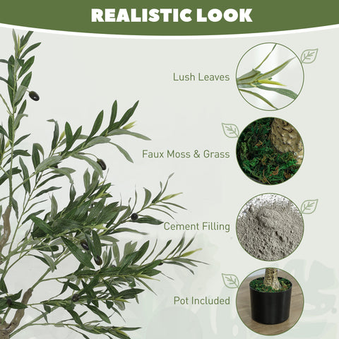 HOMCOM 2 Pack Indoor Artificial Plants, Faux Potted Silk Olive Trees, 120cm