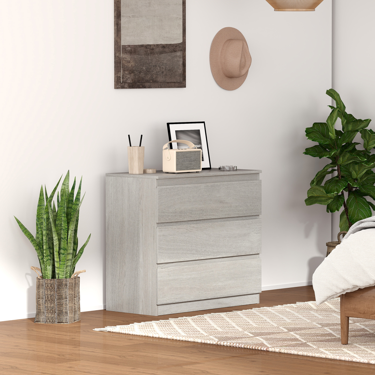 HOMCOM Chest of Drawers, 3 Drawer Storage Cabinet Unit for Bedroom