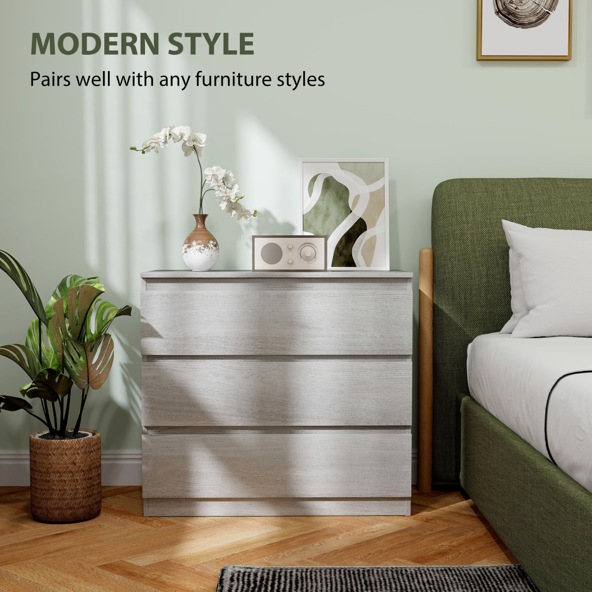 HOMCOM Chest of Drawers, 3 Drawer Storage Cabinet Unit for Bedroom