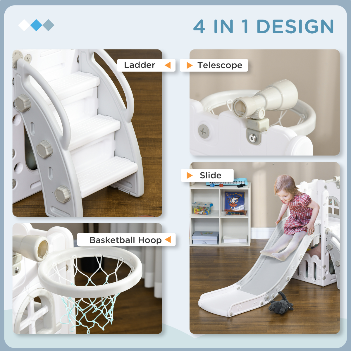 AIYAPLAY 4 in 1 Kids Slide for Indoor Use, for Toddlers 1-3 Years