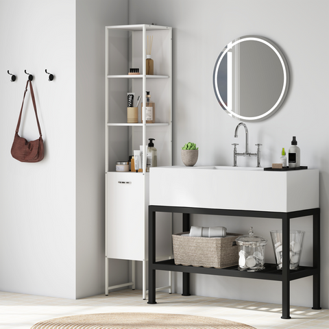 HOMCOM Tall Bathroom Cabinet with 3 Open Shelves Adjustable Shelf