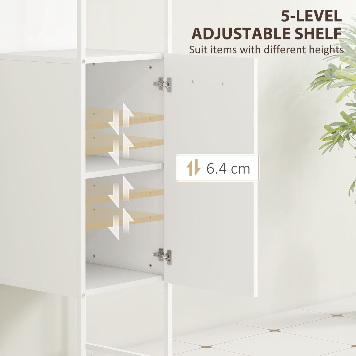 HOMCOM Tall Bathroom Cabinet with 3 Open Shelves Adjustable Shelf