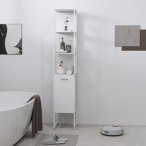 HOMCOM Tall Bathroom Cabinet with 3 Open Shelves Adjustable Shelf