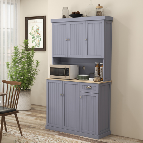 HOMCOM Kitchen Cupboard Storage Cabinet with Adjustable Shelves, Grey