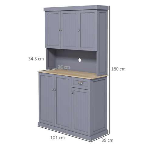 HOMCOM Kitchen Cupboard Storage Cabinet with Adjustable Shelves, Grey