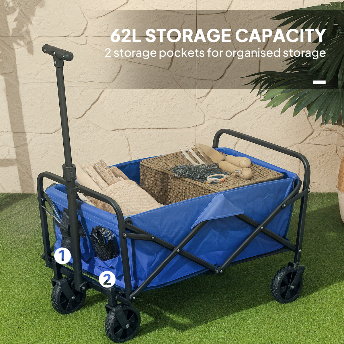 Outsunny 62L Festival Trolley, 120kg Heavy Duty Folding Trolley Cart