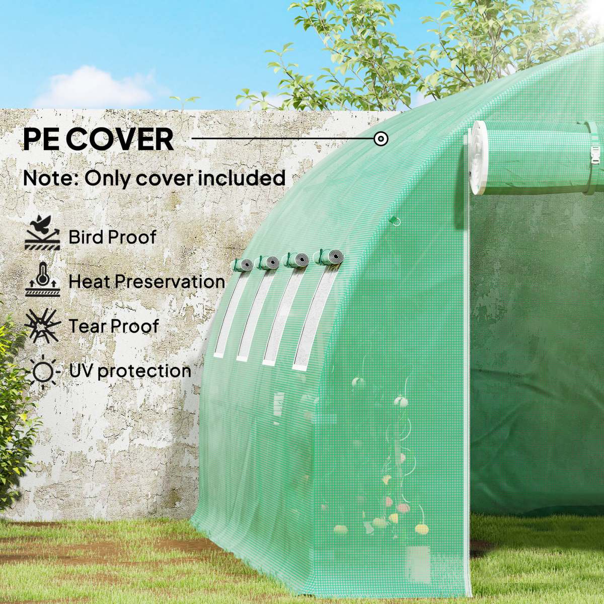 Outsunny 4 x 3 x 2m Greenhouse Replacement Cover ONLY for Tunnel Greenhouse