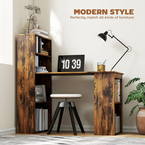 HOMCOM 120cm Computer Desk Bookshelf Writing Table 6 Shelves Brown
