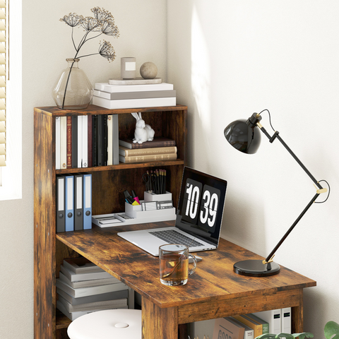 HOMCOM 120cm Computer Desk Bookshelf Writing Table 6 Shelves Brown