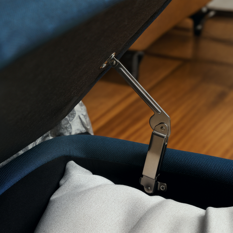 HOMCOM Storage Ottoman Bench, Linen Fabric Footstool with Steel Legs Blue