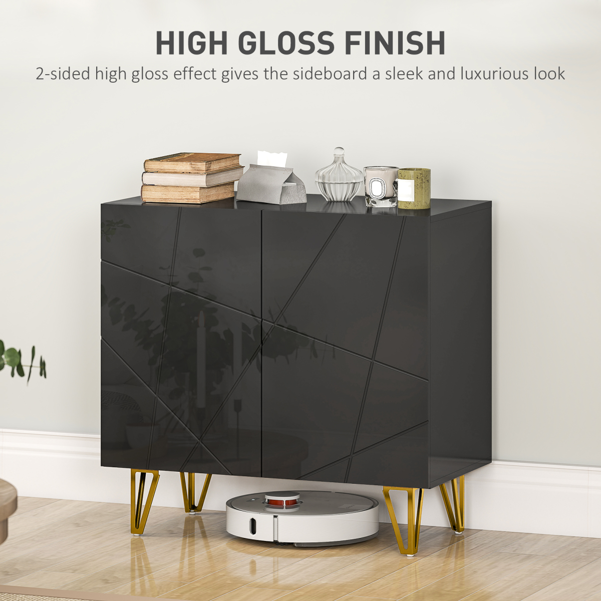HOMCOM Storage Cabinet, Sideboard with Adjustable Shelf, Black