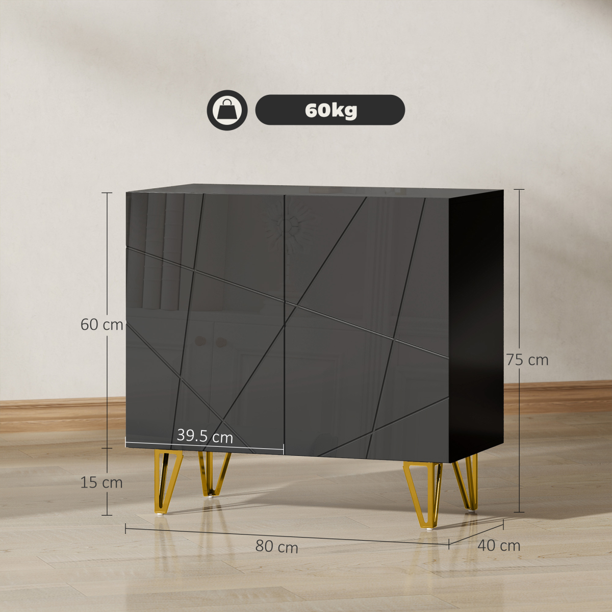 HOMCOM Storage Cabinet, Sideboard with Adjustable Shelf, Black