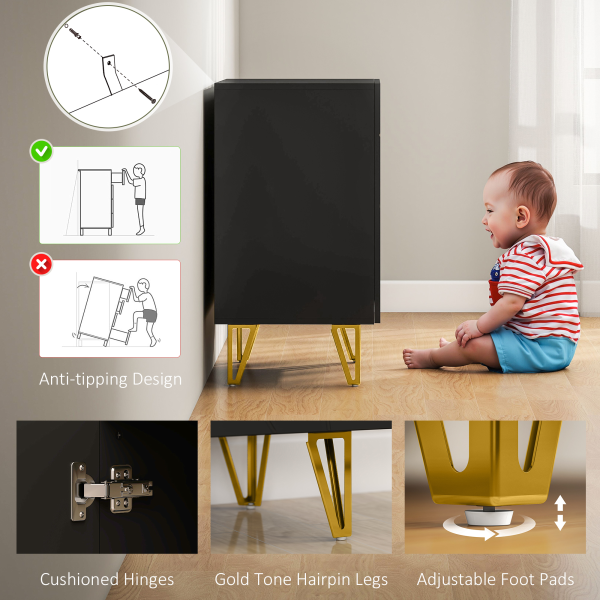 HOMCOM Storage Cabinet, Sideboard with Adjustable Shelf, Black