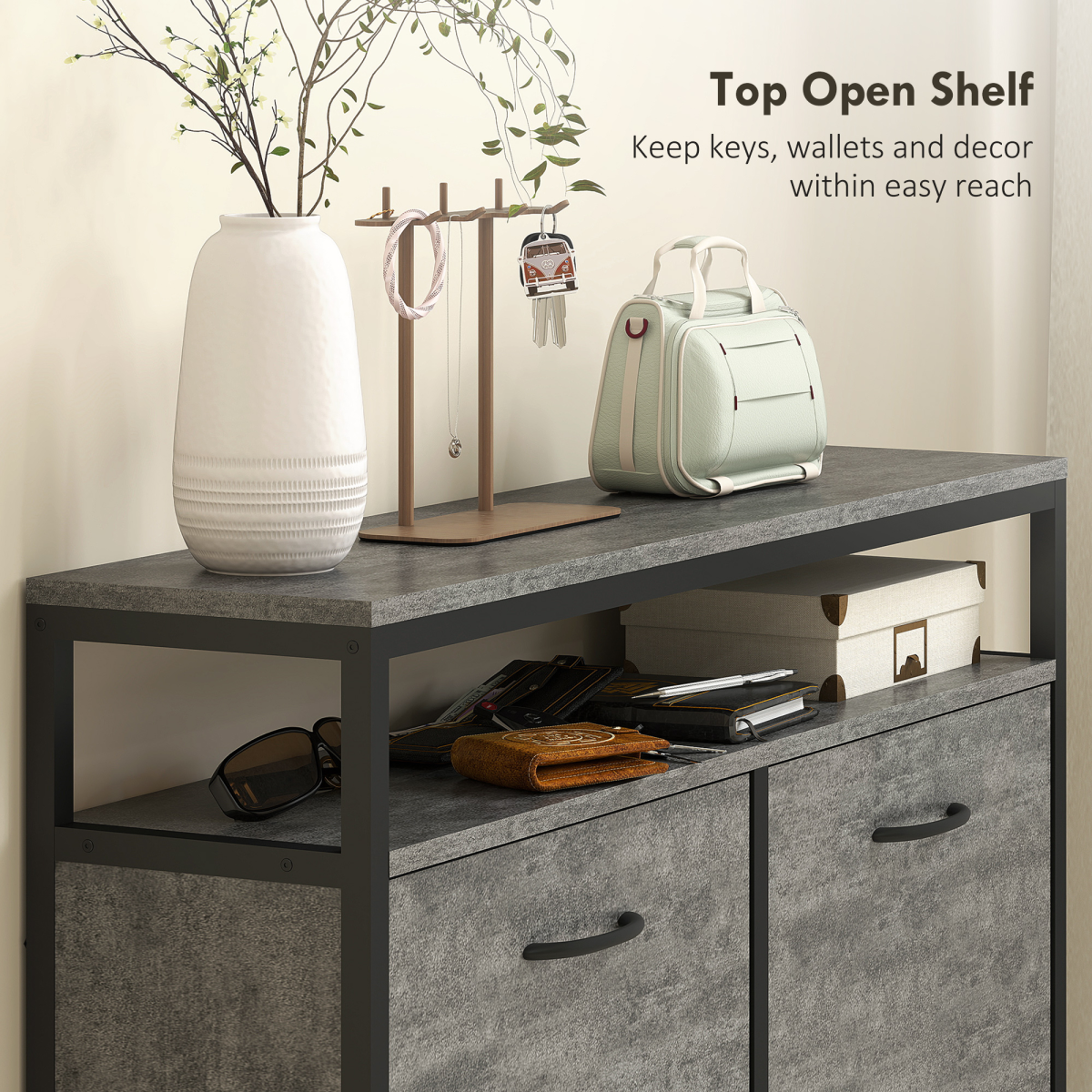 HOMCOM Shoe Cabinet with 4 Flip Drawers, Holds 12-20 Pairs, Cement Grey