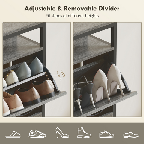 HOMCOM Shoe Cabinet with 4 Flip Drawers, Holds 12-20 Pairs, Cement Grey