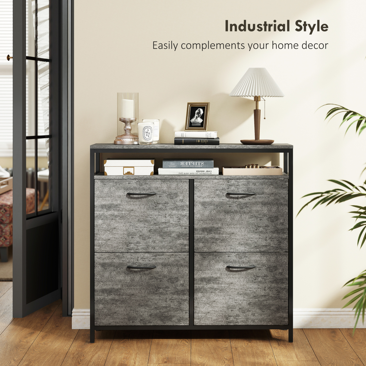 HOMCOM Shoe Cabinet with 4 Flip Drawers, Holds 12-20 Pairs, Cement Grey