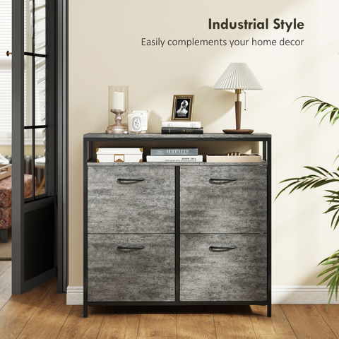 HOMCOM Shoe Cabinet with 4 Flip Drawers, Holds 12-20 Pairs, Cement Grey