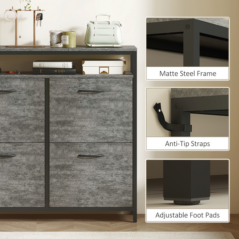 HOMCOM Shoe Cabinet with 4 Flip Drawers, Holds 12-20 Pairs, Cement Grey