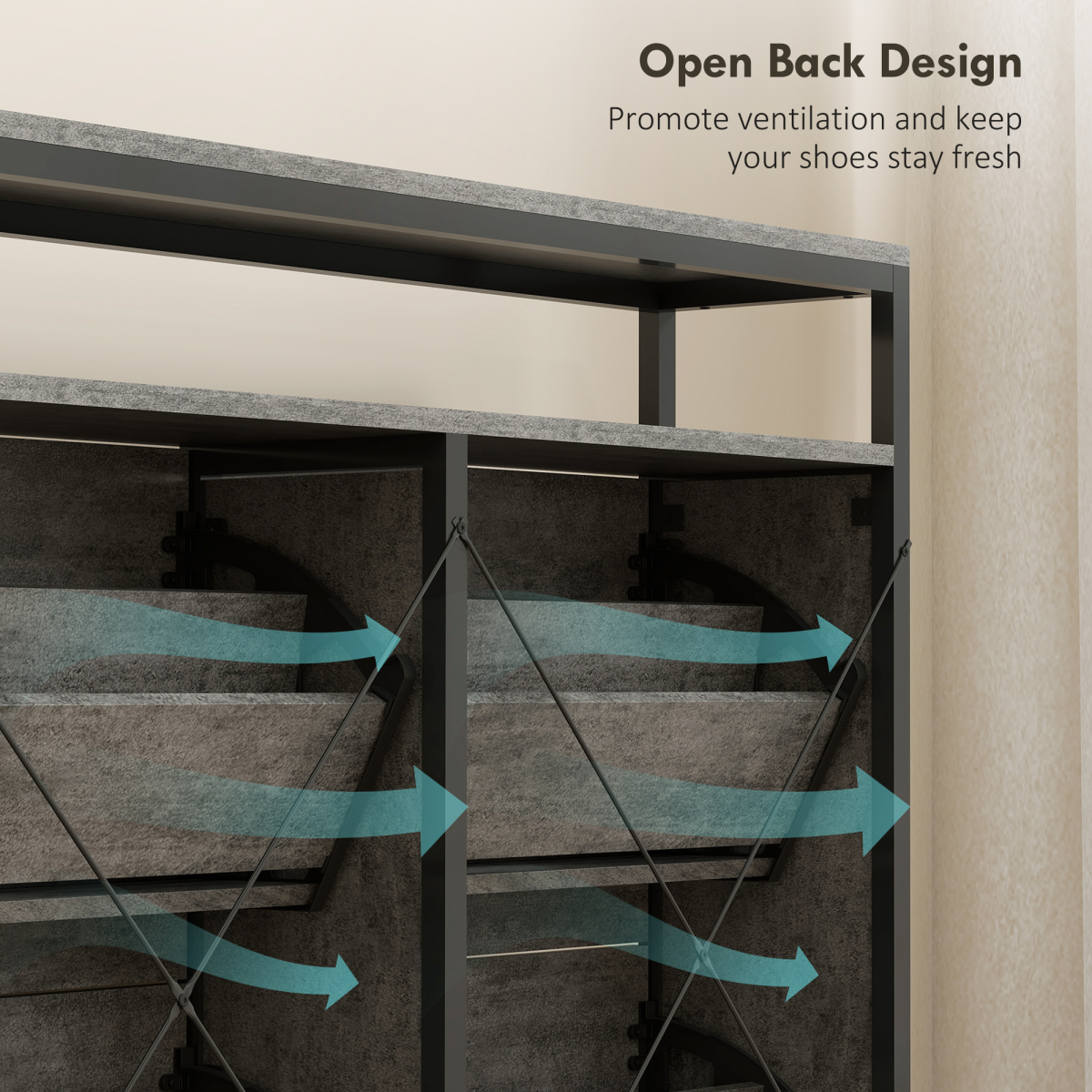 HOMCOM Shoe Cabinet with 4 Flip Drawers, Holds 12-20 Pairs, Cement Grey