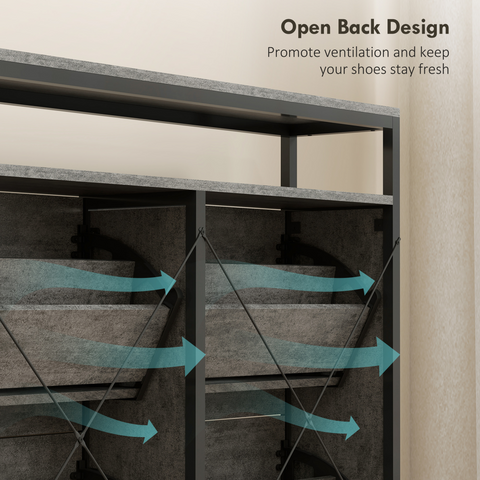 HOMCOM Shoe Cabinet with 4 Flip Drawers, Holds 12-20 Pairs, Cement Grey