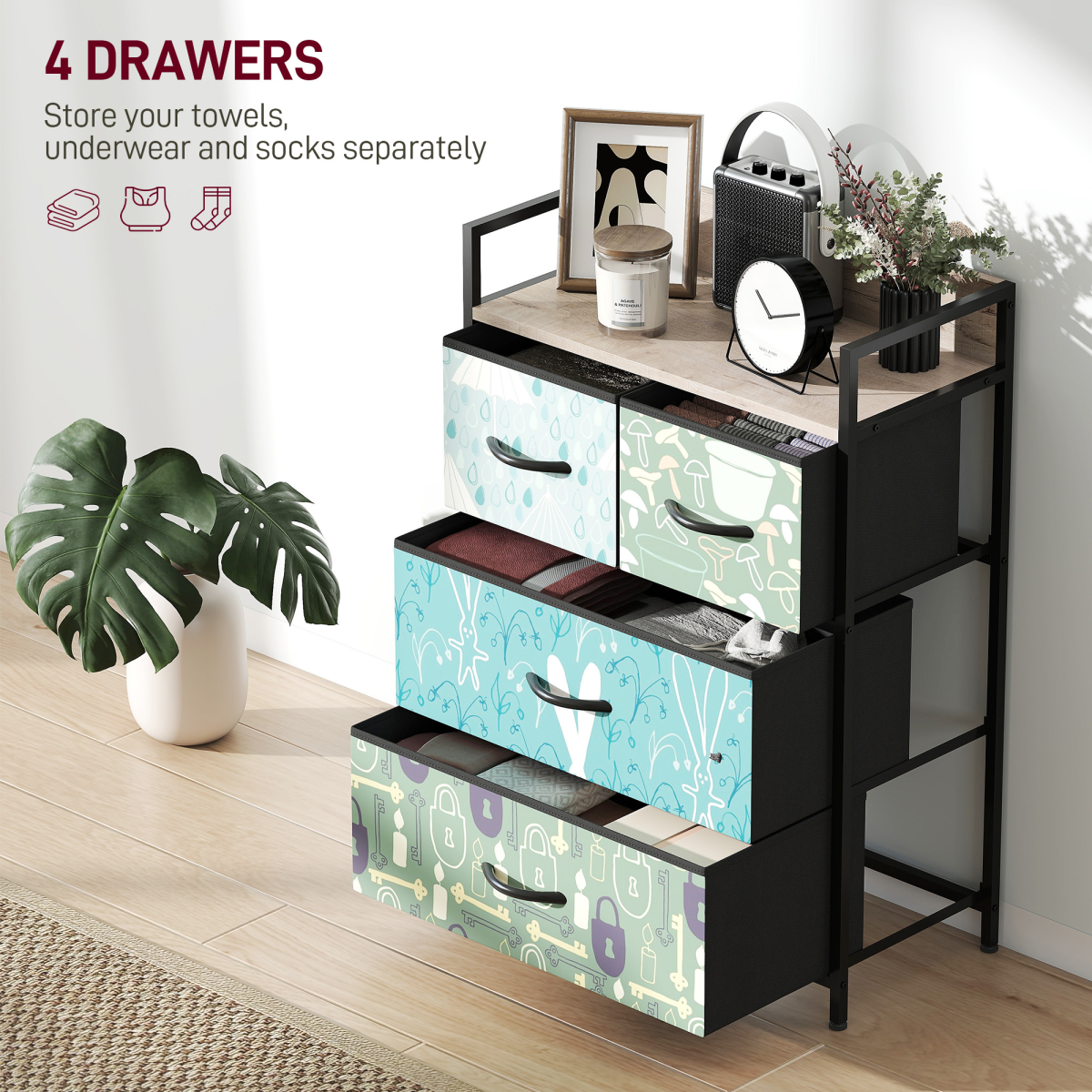 HOMCOM 4 or 5 or 6 or 7 or 8-Drawer Chest of Drawers, Fabric Dresser with Open Shelf