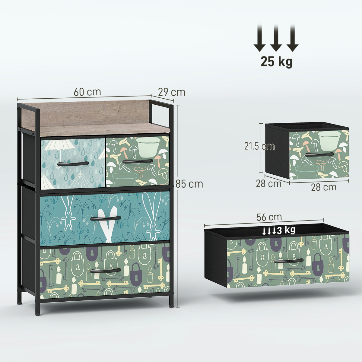 HOMCOM 4 or 5 or 6 or 7 or 8-Drawer Chest of Drawers, Fabric Dresser with Open Shelf