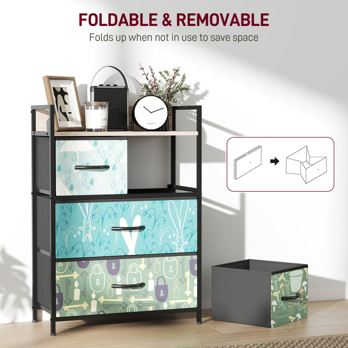 HOMCOM 4 or 5 or 6 or 7 or 8-Drawer Chest of Drawers, Fabric Dresser with Open Shelf