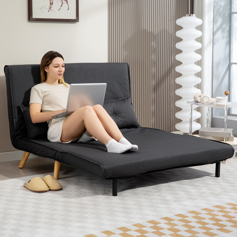 HOMCOM Click Clack Sofa Bed, 2 Seater Bed Settee for Living Room, Grey