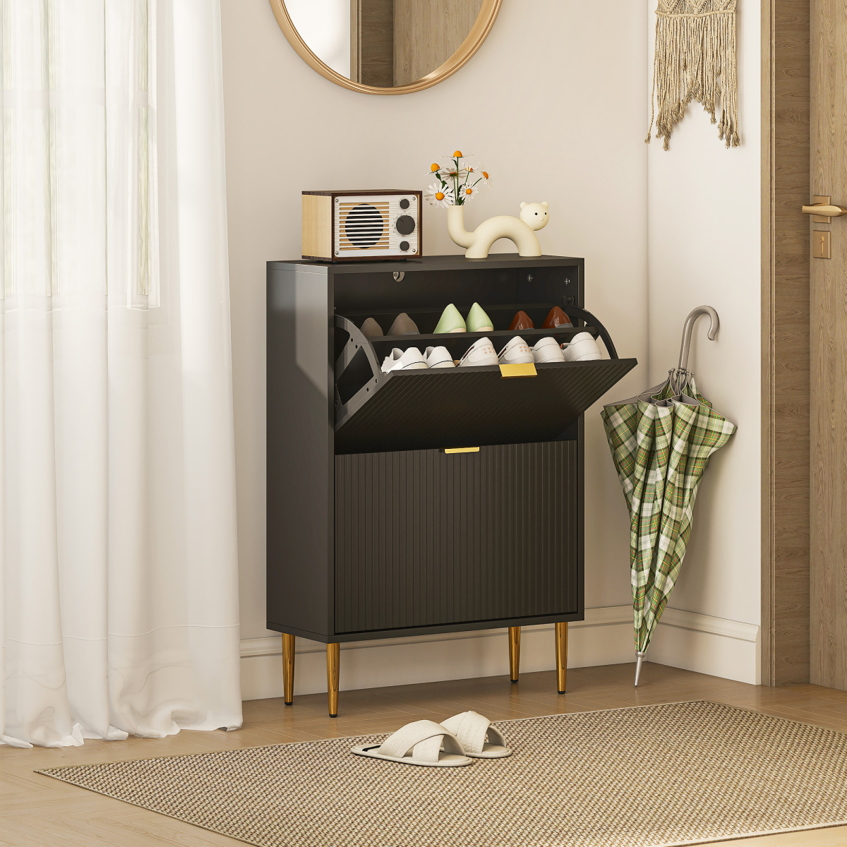 HOMCOM Slim Shoe Storage Cabinet with 2 or 3 or 4 Flip Drawers for Hallway