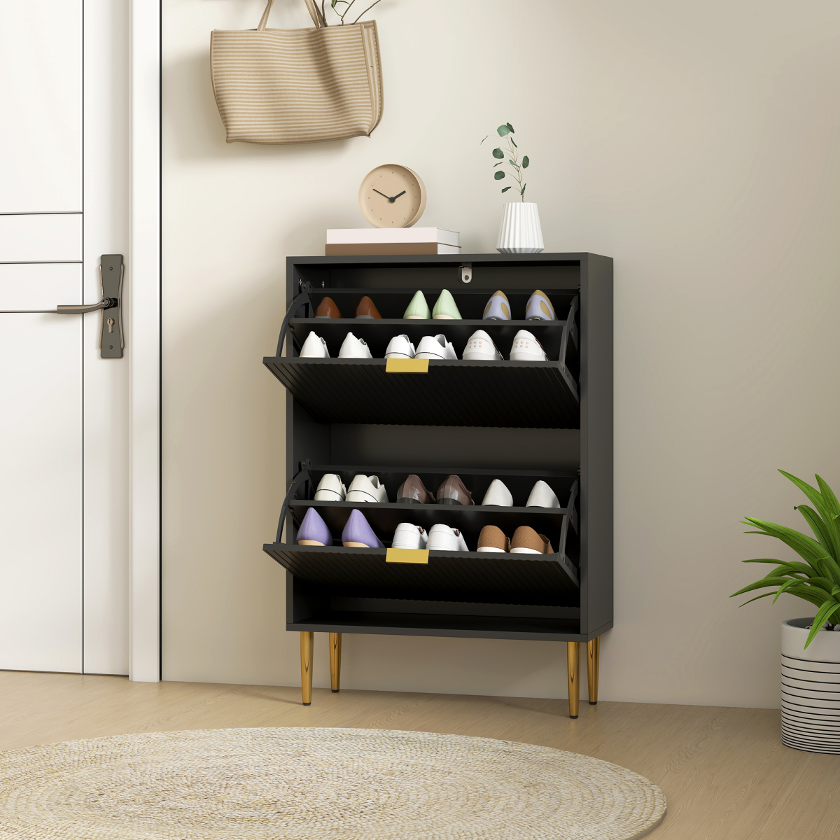 HOMCOM Slim Shoe Storage Cabinet with 2 or 3 or 4 Flip Drawers for Hallway