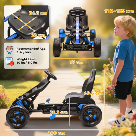 AIYAPLAY Pedal Go Kart with Automatic Clutch, for Ages 3-6 Years, Blue