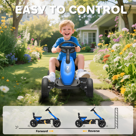 AIYAPLAY Pedal Go-Kart for Kids with Silent EVA Wheels, Metal Frame, Blue