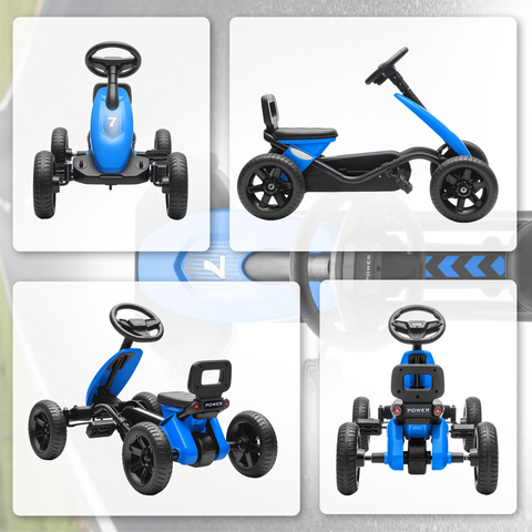 AIYAPLAY Pedal Go-Kart for Kids with Silent EVA Wheels, Metal Frame, Blue