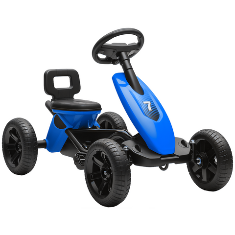 AIYAPLAY Pedal Go-Kart for Kids with Silent EVA Wheels, Metal Frame, Blue