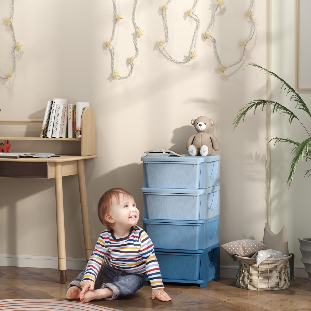 HOMCOM Kids Storage Units with Drawers 3 or 4 Tier Chest Dresser Tower Blue