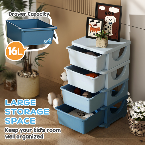 HOMCOM Kids Storage Units with Drawers 3 or 4 Tier Chest Dresser Tower Blue