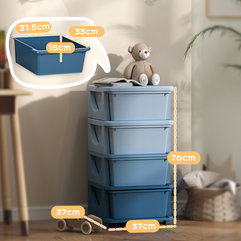 HOMCOM Kids Storage Units with Drawers 3 or 4 Tier Chest Dresser Tower Blue