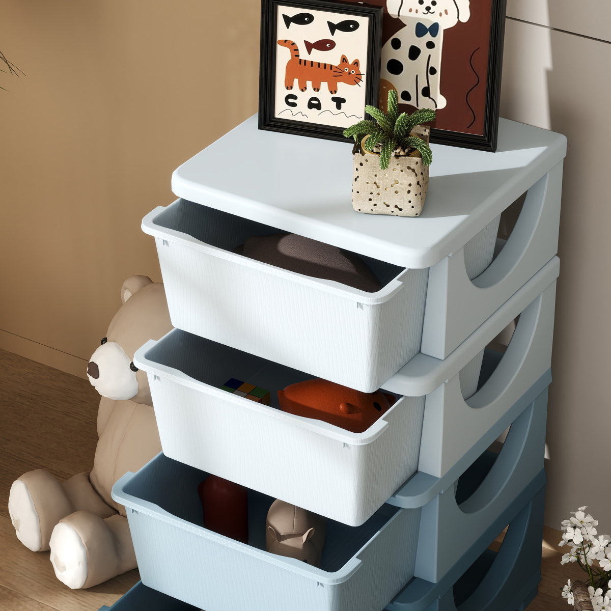 HOMCOM Kids Storage Units with Drawers 3 or 4 Tier Chest Dresser Tower Blue