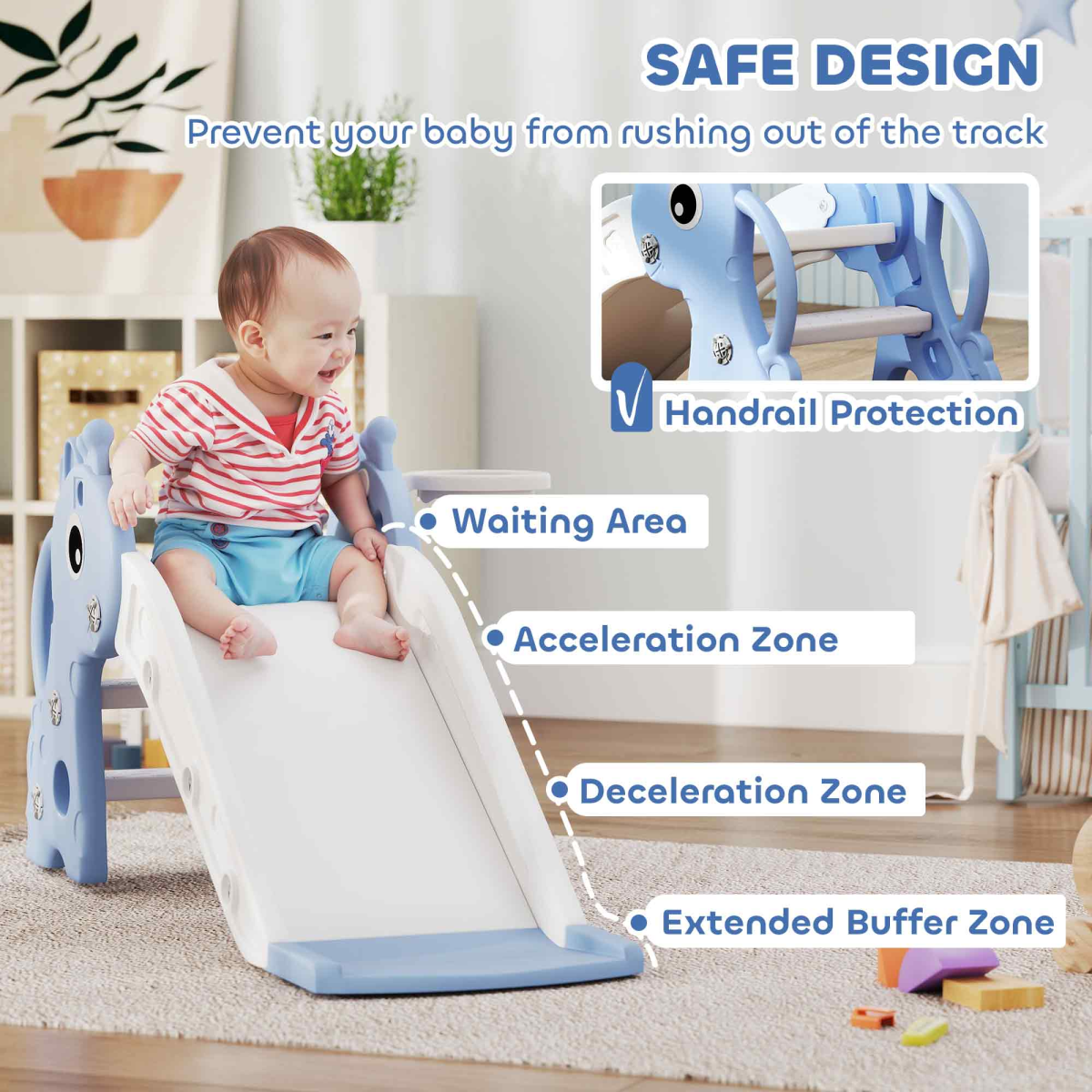 AIYAPLAY 3 in 1 Kids Slide with Climber, Basketball Hoop and Ball, Blue