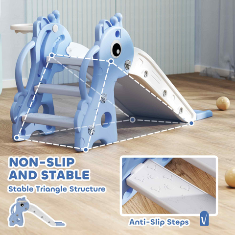 AIYAPLAY 3 in 1 Kids Slide with Climber, Basketball Hoop and Ball, Blue