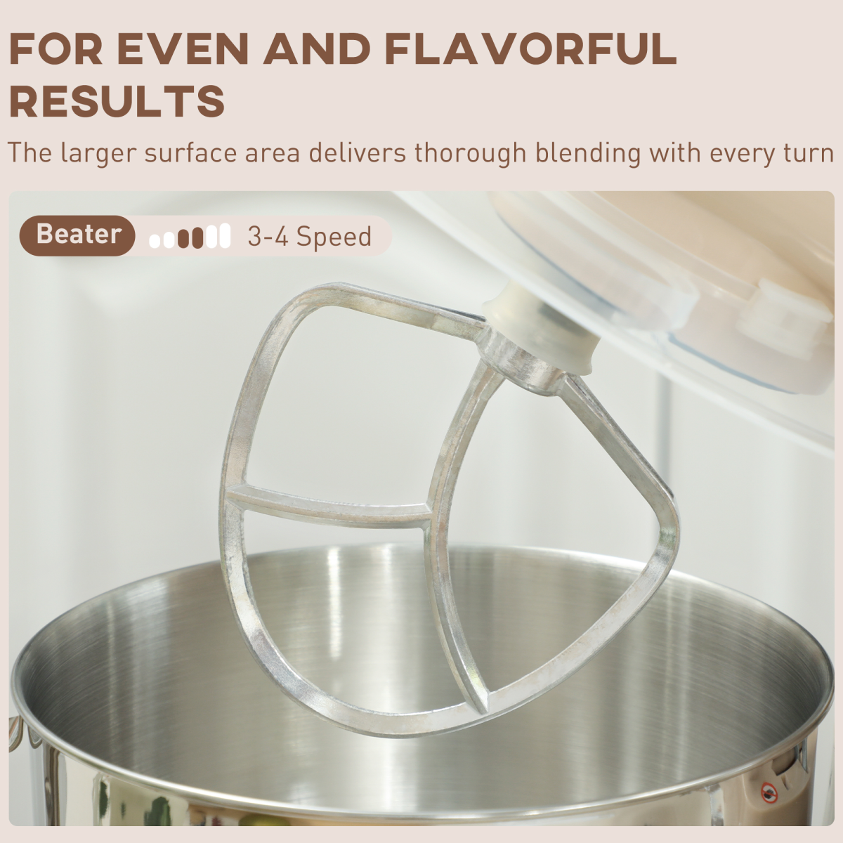 HOMCOM Electric Stand Mixer, 4.5L Food Mixer with Dough Hook, Whisk, Beige