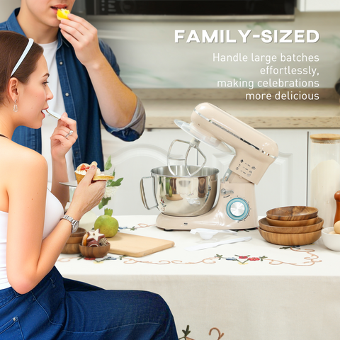HOMCOM Electric Stand Mixer, 4.5L Food Mixer with Dough Hook, Whisk, Beige