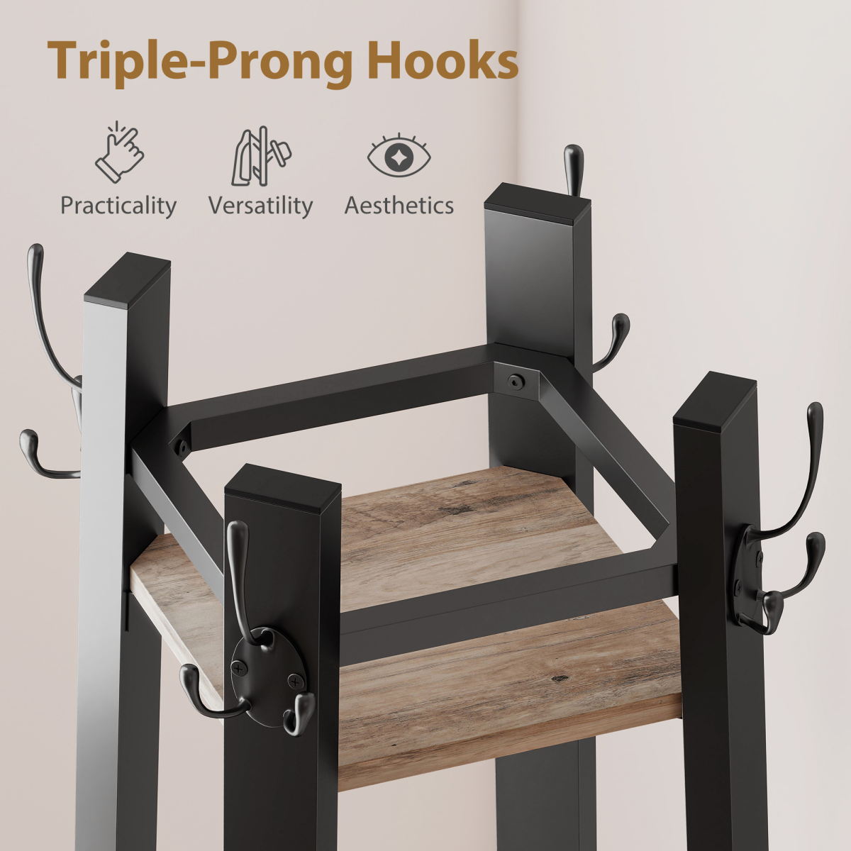 HOMCOM Industrial Coat Stand with Storage Shelves and Hooks