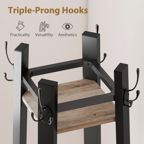 HOMCOM Industrial Coat Stand with Storage Shelves and Hooks
