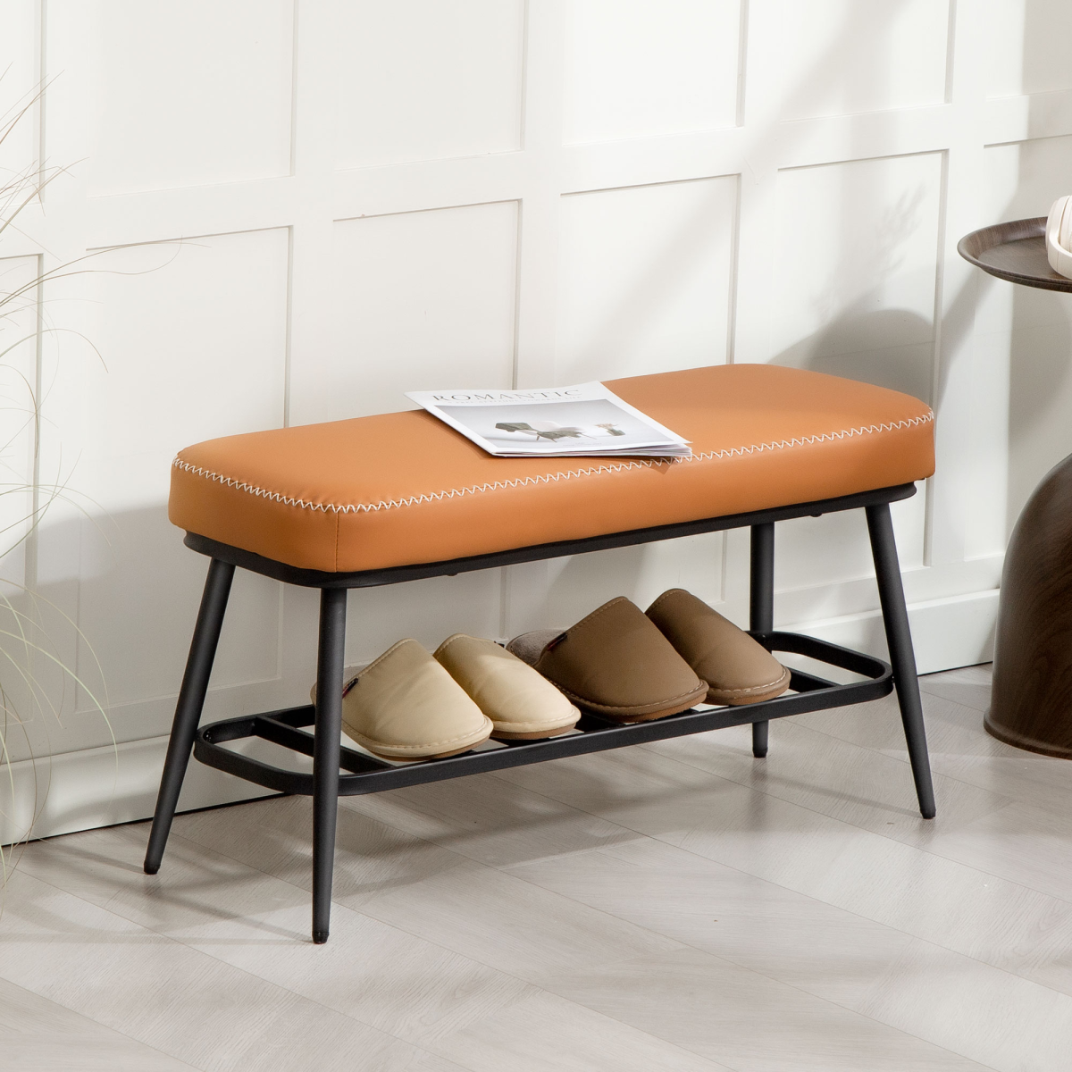 HOMCOM Shoe Bench, PU Leather Shoe Storage Bench for Entryway