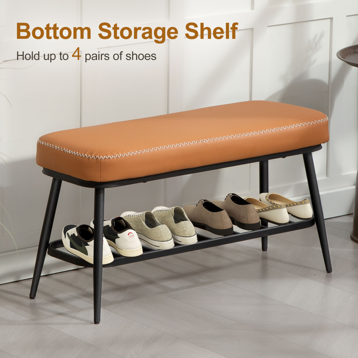 HOMCOM Shoe Bench, PU Leather Shoe Storage Bench for Entryway